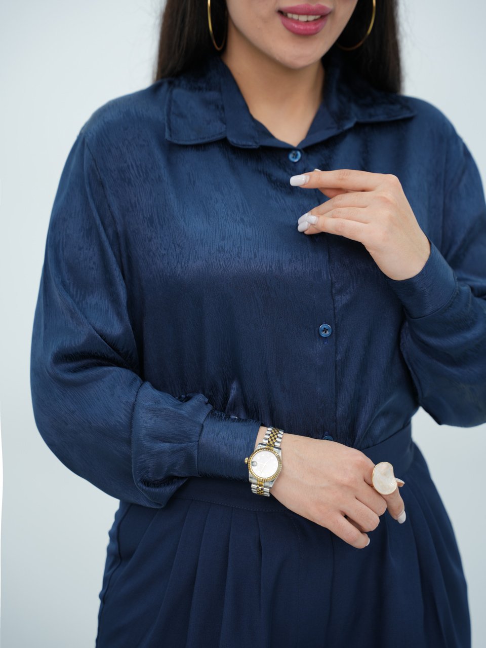 شومیز ساتن طرح خط گلارین کد6954