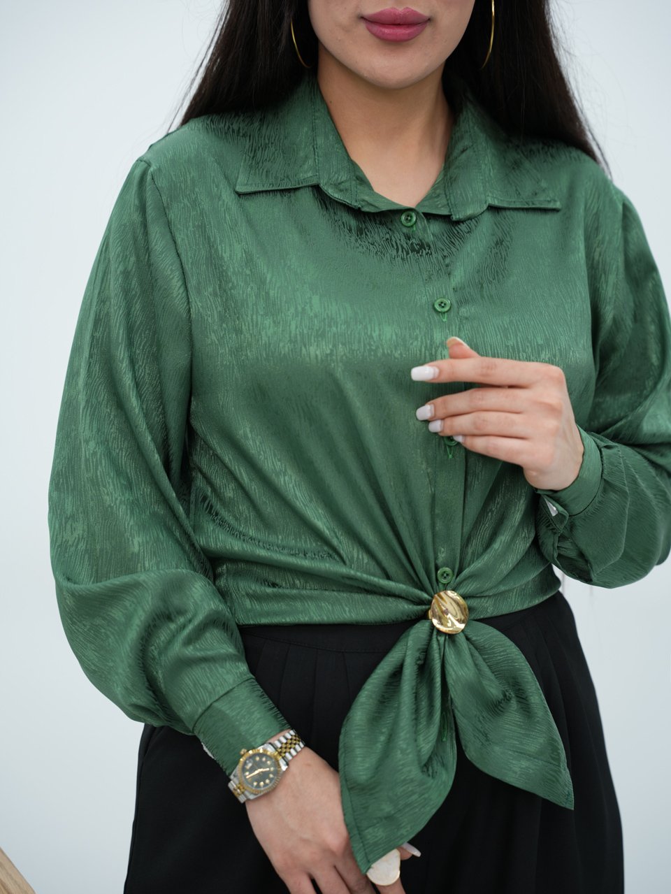 شومیز ساتن طرح خط گلارین کد6954